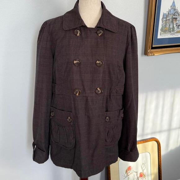 Vtg Aeropostale y2k brown plaid double-breasted jacket with pockets - Picture 3 of 6